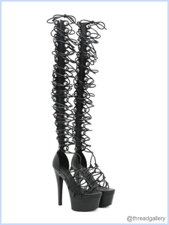Shoes - STUPMARY Women's Faux Leather Lace Up Cutout Over-the-Knee Gladiator Platform